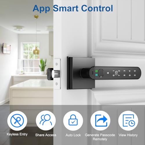 Foxgard Smart Fingerprint Door Lock:Fingerprint Door Knob-Biometric 5-in-1 Finger Print Door Lock-Thumb Print Door Knob for Bedroom-APP Control-Easy Installation–Square Black–1 Pack - Image 3