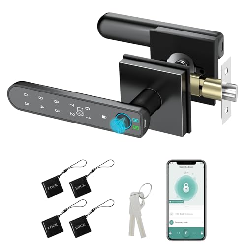 Foxgard Smart Fingerprint Door Lock:Fingerprint Door Knob-Biometric 5-in-1 Finger Print Door Lock-Thumb Print Door Knob for Bedroom-APP Control-Easy Installation–Square Black–1 Pack - Image 1