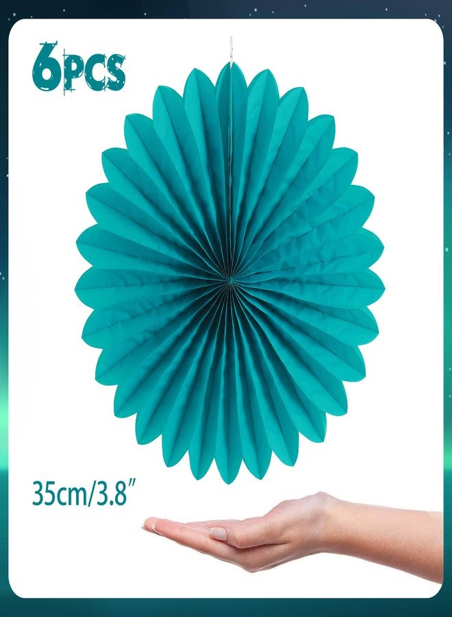Easy Joy Teal Party Decorations Paper Fans Birthday Wedding Home Party Hanging Decoration, Set of 6 (14 Inches, Teal) - Image 2