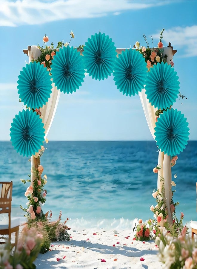 Easy Joy Teal Party Decorations Paper Fans Birthday Wedding Home Party Hanging Decoration, Set of 6 (14 Inches, Teal) - Image 4