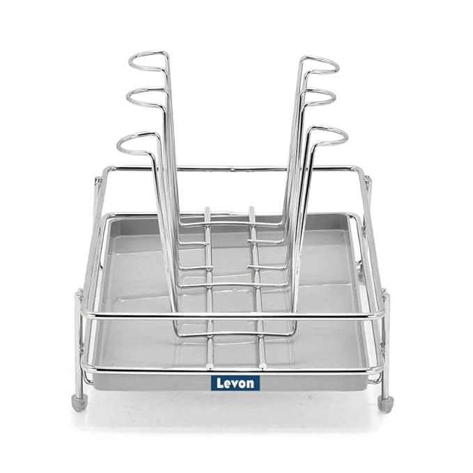 LEVON Stainless Steel Glass CountertopTiered Shelf Stand For 6 And 9 Glass/Glass Holder For Kitchen/Dining Table Glass Stand (6 Rack) - Image 3