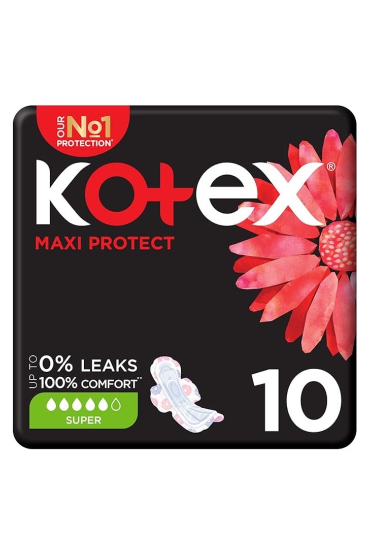 Kotex Maxi Protect Thick Pads, Super Size Sanitary Pads with Wings, 10'S