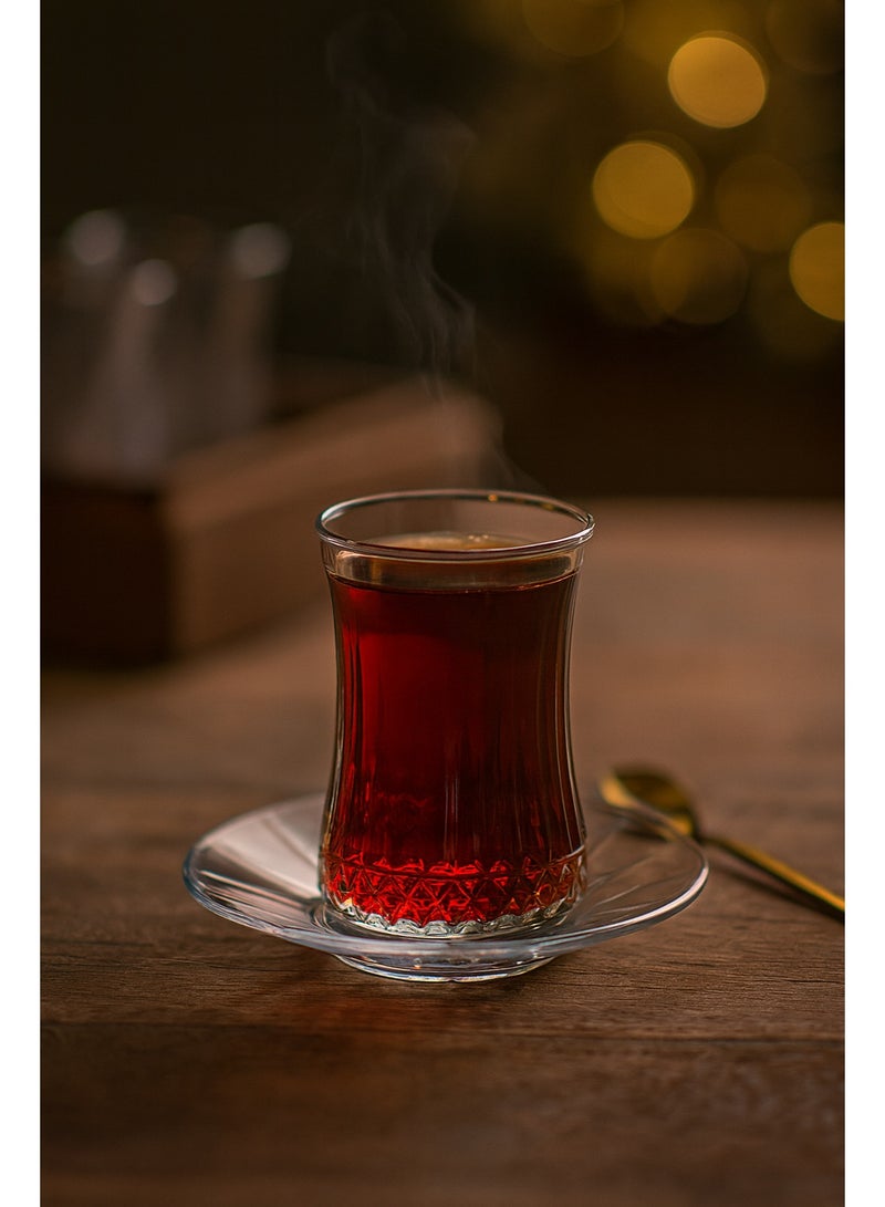 باساباش طقم كاسات شاي اليسيا من الزجاج 6 كاسات + 6 صحون - Image 1