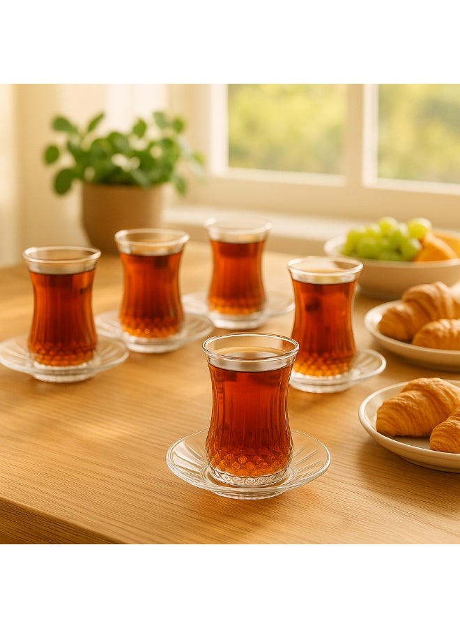 باساباش طقم كاسات شاي اليسيا من الزجاج 6 كاسات + 6 صحون - Image 2