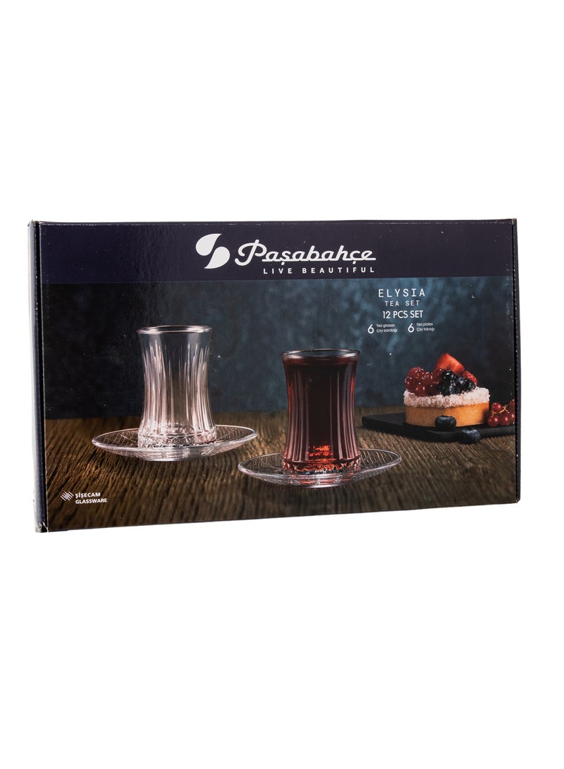 باساباش طقم كاسات شاي اليسيا من الزجاج 6 كاسات + 6 صحون - Image 5