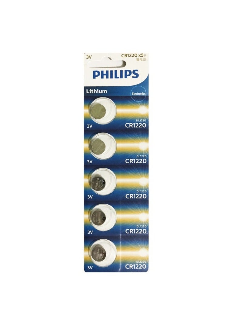 Philips 5-Pieces CR1220 Lithium Cell 3V Batteries Silver - Image 1