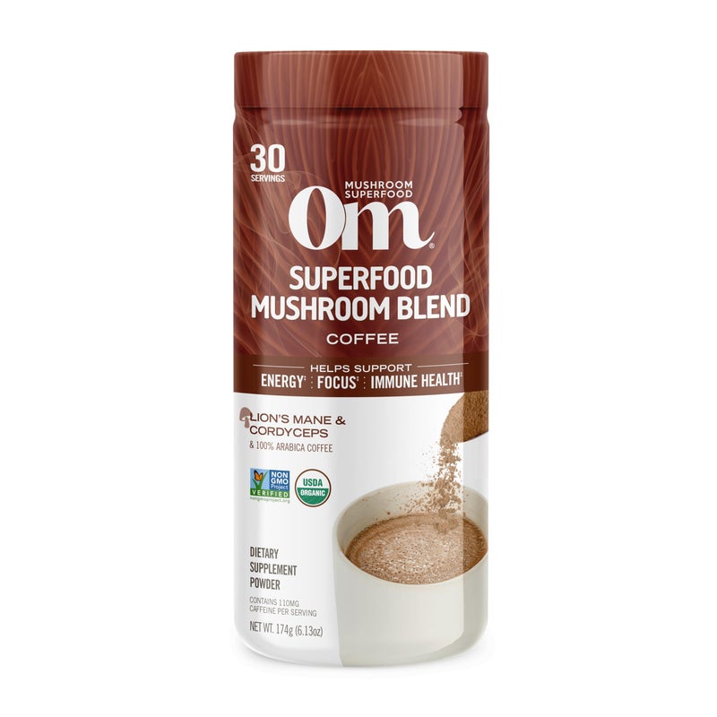 OM Mushroom Superfood Coffee Blend Mushroom Powder, 6.24 Ounce Canister, 30 Servings, Organic Arabica Beans, Lion's Mane, Cordyceps, Turkey Tail, Ginkgo Biloba, Supports Energy and Focus - Image 1