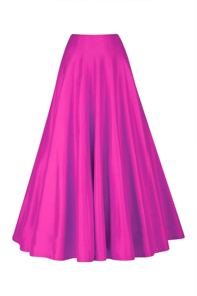 JANAK Girls Silk Fabric Long Ghera Kali Pattern Skirt (Magenta), Free Size - Image 5