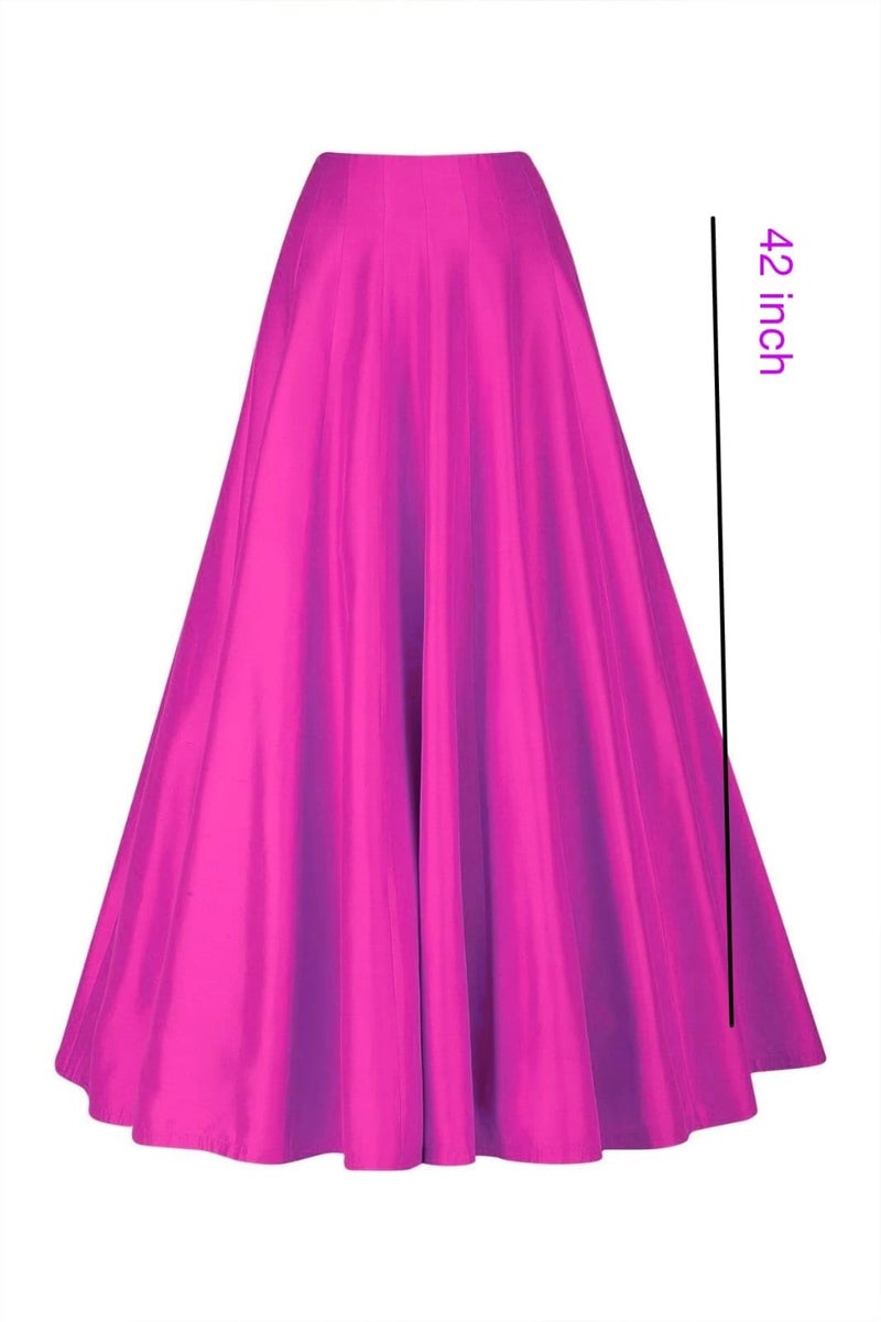 JANAK Girls Silk Fabric Long Ghera Kali Pattern Skirt (Magenta), Free Size - Image 2