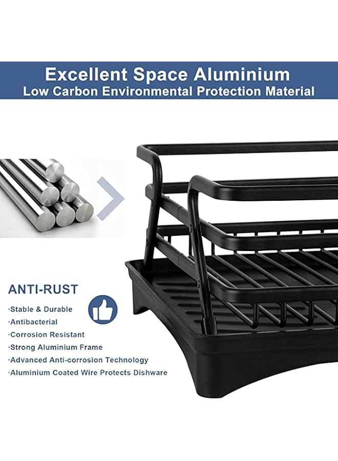 Zaboon Drainage Rackdish Drainer Rackrustproof Dish Rack And Drainboard Set With Drainageutensil Holdercup Holderdishes Holder Fit Kitchen (Black & Black) - Image 4