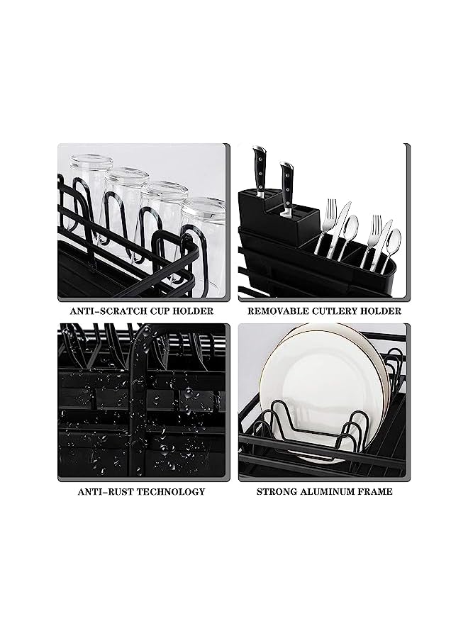 Zaboon Drainage Rackdish Drainer Rackrustproof Dish Rack And Drainboard Set With Drainageutensil Holdercup Holderdishes Holder Fit Kitchen (Black & Black) - Image 3