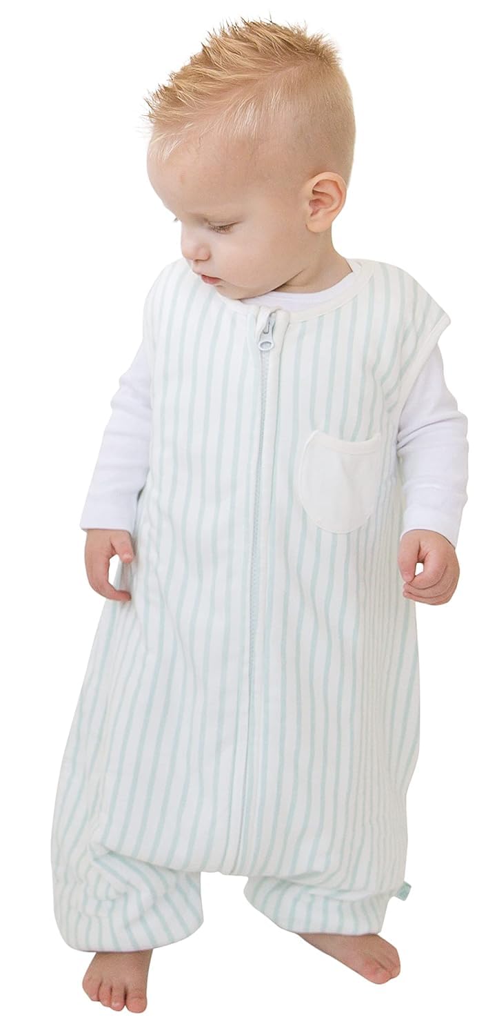 Tealbee Dreamsuit Toddler Sleep Sack with Feet 3T 4T 15 TOG Winter Baby Wearable Blanket for Walkers Rayon made from Bamboo Cotton Sleep Bag Minty Stripes