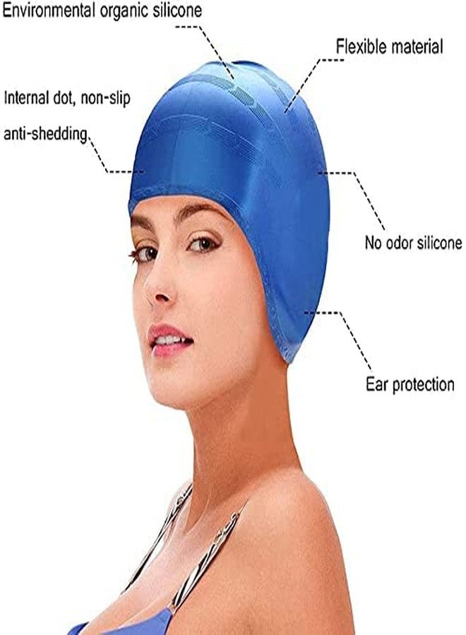 Spanker Unisex Swim Caps with 3D Ear Protection, Durable Flexible Silicone Swimming Hats for Women Men Kids Adults, Pack of 2 (2 Types of Blue Color) SSTP - Image 4