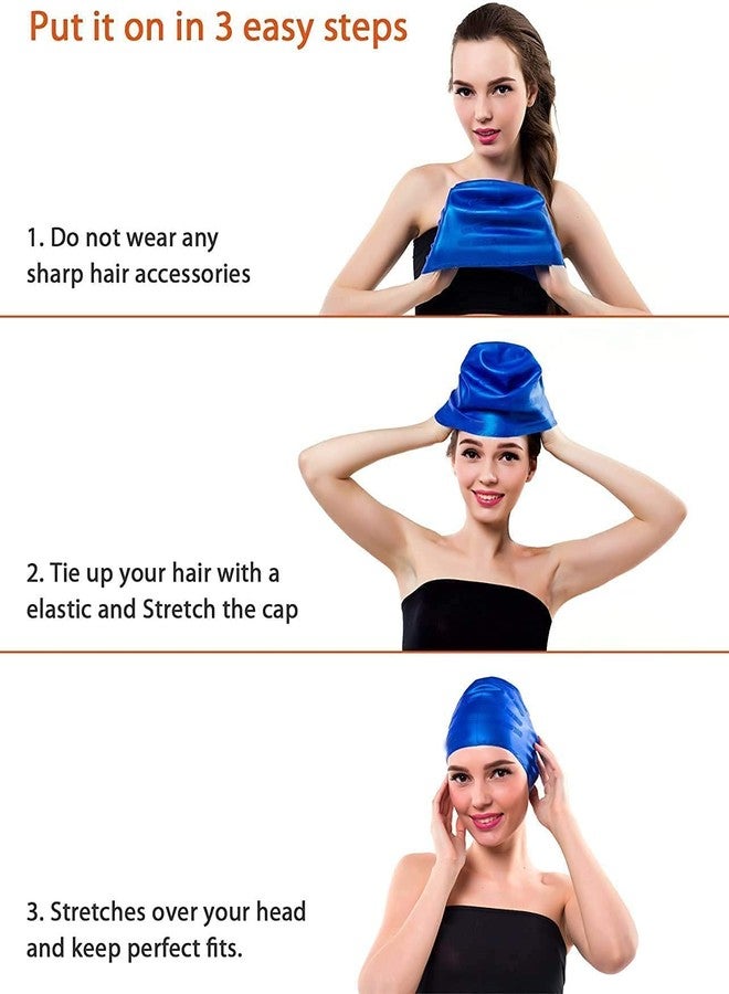 Spanker Unisex Swim Caps with 3D Ear Protection, Durable Flexible Silicone Swimming Hats for Women Men Kids Adults, Pack of 2 (2 Types of Blue Color) SSTP - Image 3