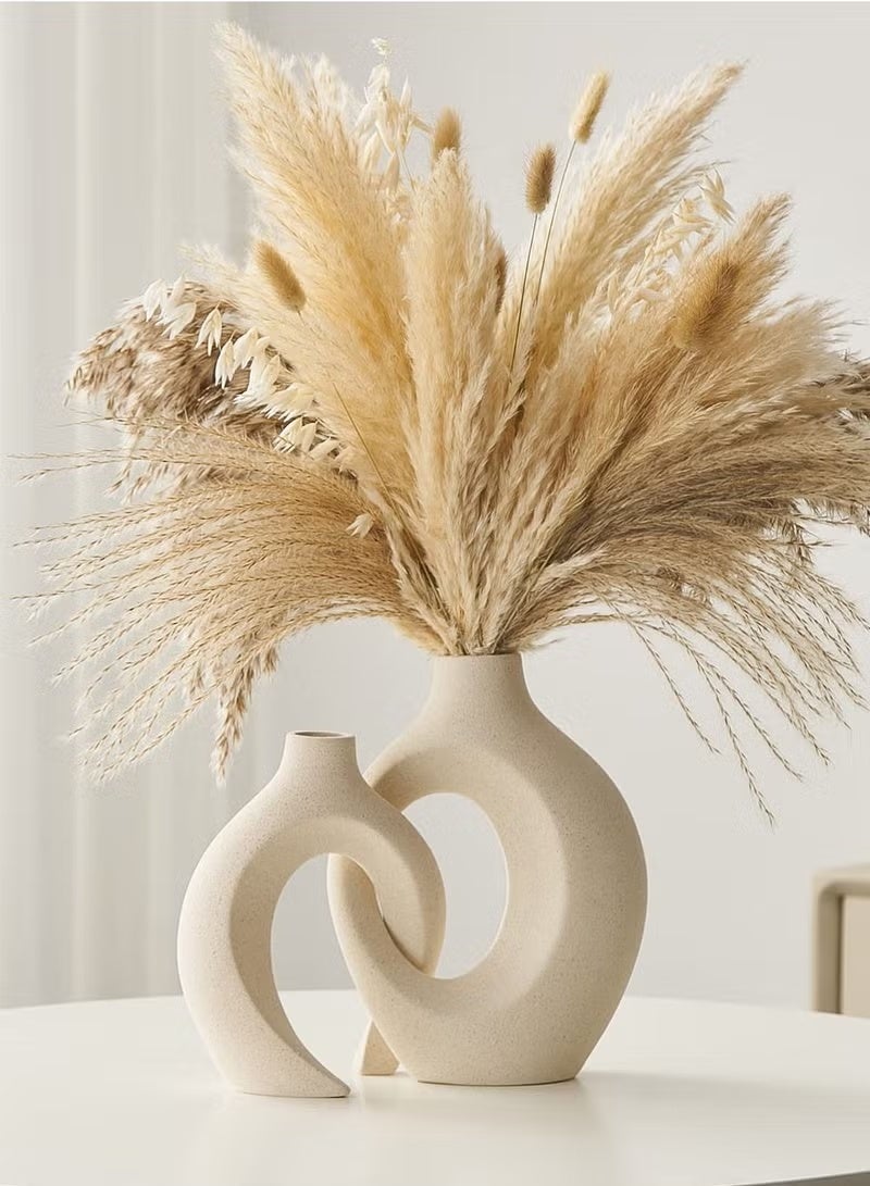 Hollow Ceramic Vase Set of 2 for Modern Home Decor, White Boho Donut Vases Nordic Minimalist Decorative Vase for Table Centerpiece Wedding Dining Living Room Office House Decoration