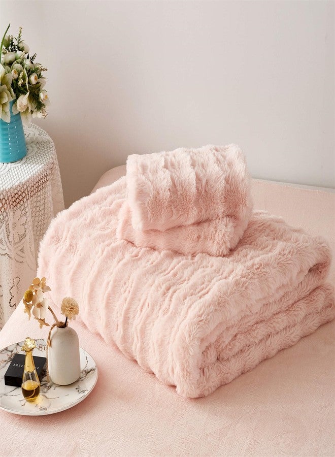 YASMENG Fluffy Faux Rabbit Fur Duvet Cover Set Queen Size Blush Pink, Luxury Soft Plush Shaggy Comforter Cover for Cold Winter Spring Fall, 3pcs Girls Velvet Fuzzy Furry Bedding Sets Pink - Image 5