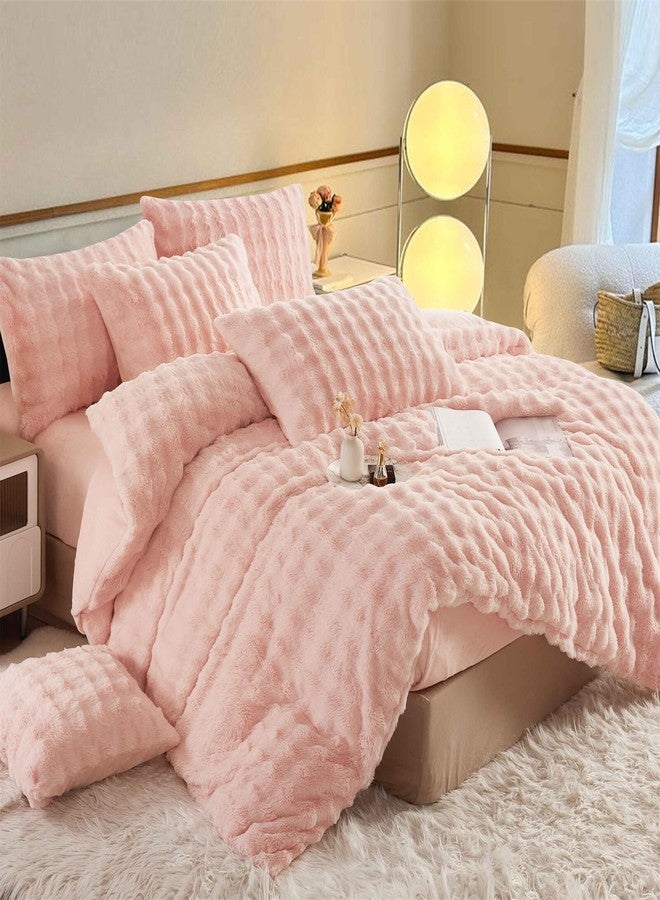 YASMENG Fluffy Faux Rabbit Fur Duvet Cover Set Queen Size Blush Pink, Luxury Soft Plush Shaggy Comforter Cover for Cold Winter Spring Fall, 3pcs Girls Velvet Fuzzy Furry Bedding Sets Pink - Image 1