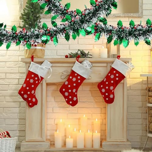 KRIWIN 6 pcs Artificial Tinsel Garlands Length-5.5 ft for Christmas Decor, Home Office Party Decoration (Cherry) - Image 3
