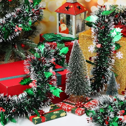KRIWIN 6 pcs Artificial Tinsel Garlands Length-5.5 ft for Christmas Decor, Home Office Party Decoration (Cherry) - Image 2