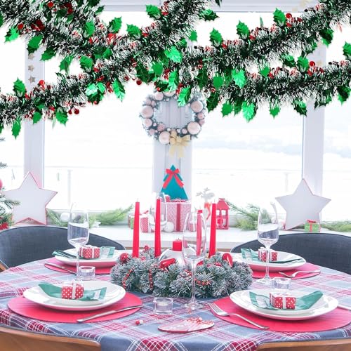 KRIWIN 6 pcs Artificial Tinsel Garlands Length-5.5 ft for Christmas Decor, Home Office Party Decoration (Cherry) - Image 5