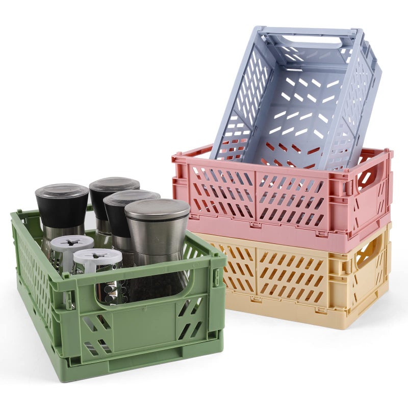 NASHRIO 4Pack Plastic Baskets for Shelf Storage Organizing Durable and Reliable Folding Storage Crate Ideal for Home Kitchen Classroom and Office Organization Bathroom Storage 98 x 65 x 38 inches - Image 2