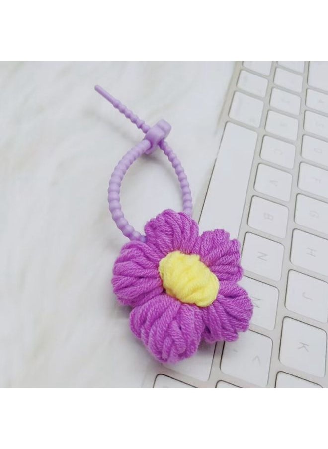 Colorful Wool Flower Car Keychain Pendant Creative Small Fresh Listing Accessories Bag Decoration-Specifications:Custard  - Image 5