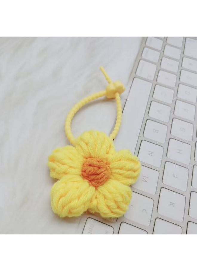 Colorful Wool Flower Car Keychain Pendant Creative Small Fresh Listing Accessories Bag Decoration-Specifications:Custard  - Image 1