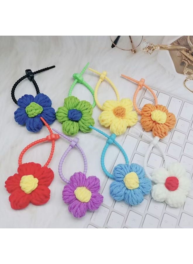 Colorful Wool Flower Car Keychain Pendant Creative Small Fresh Listing Accessories Bag Decoration-Specifications:Custard  - Image 2