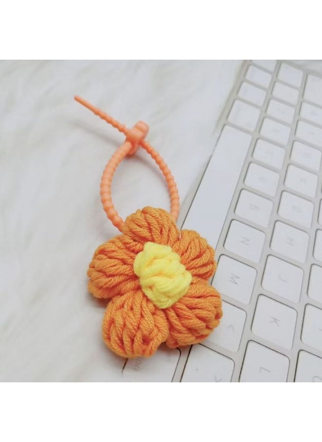 Colorful Wool Flower Car Keychain Pendant Creative Small Fresh Listing Accessories Bag Decoration-Specifications:Custard  - Image 4