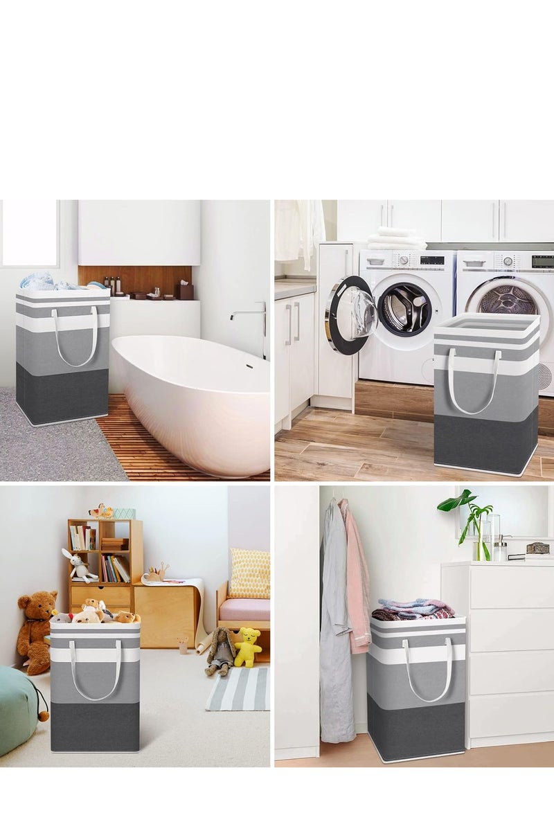 HomeHacks 2 حزمة سلال الغسيل,HomeHacks 2 حزمة سلة الغسيل الكبيرة,مقاومة للماء ومستقلة الغسيل عائق,الملابس الطويلة القابلة للطي عائق مع المقبضات الممتدة للملابس لعب في النوم وفاميلي غرادينت الرمادي, 75L - Image 5