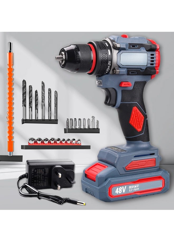 Favarey - 48V Cordless Drill Set, Electric Drill with 2 Batteries and Charger, Electric Screwdriver Power Drill Drivers with 2 Speed, 25 Torque Setting,Storage Case Included - Image 1