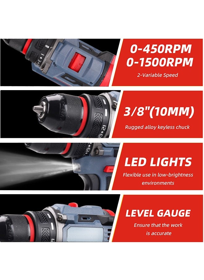 Favarey - 48V Cordless Drill Set, Electric Drill with 2 Batteries and Charger, Electric Screwdriver Power Drill Drivers with 2 Speed, 25 Torque Setting,Storage Case Included - Image 1