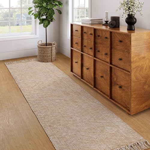 Collive Long Hallway Runner Rug 2.6' x 8', Washable Runner Indoor Entryway Rug, Tan Braided Woven Kitchen Runner Rugs Low-Profile Front Door Floor Carpet for Laundry Room Bedroom Doorway - Image 1