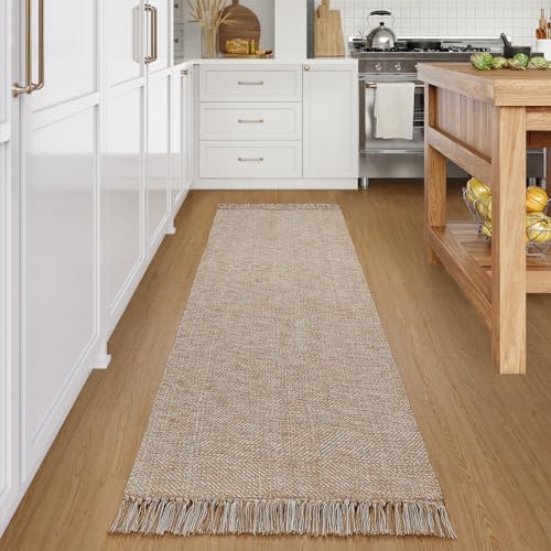 Collive Long Hallway Runner Rug 2.6' x 8', Washable Runner Indoor Entryway Rug, Tan Braided Woven Kitchen Runner Rugs Low-Profile Front Door Floor Carpet for Laundry Room Bedroom Doorway - Image 2