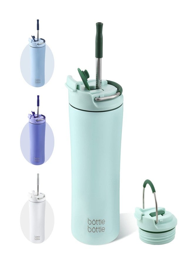 bottle bottle bottlebottle BOTTLE BOTTLE Insulated Coffee Tumblers with Dual-use Lid and Straw Double Walled Iced Travel Coffee Mug for Woman and Man 12oz Stainless Steel Tumbler with Handle（green） - Image 1