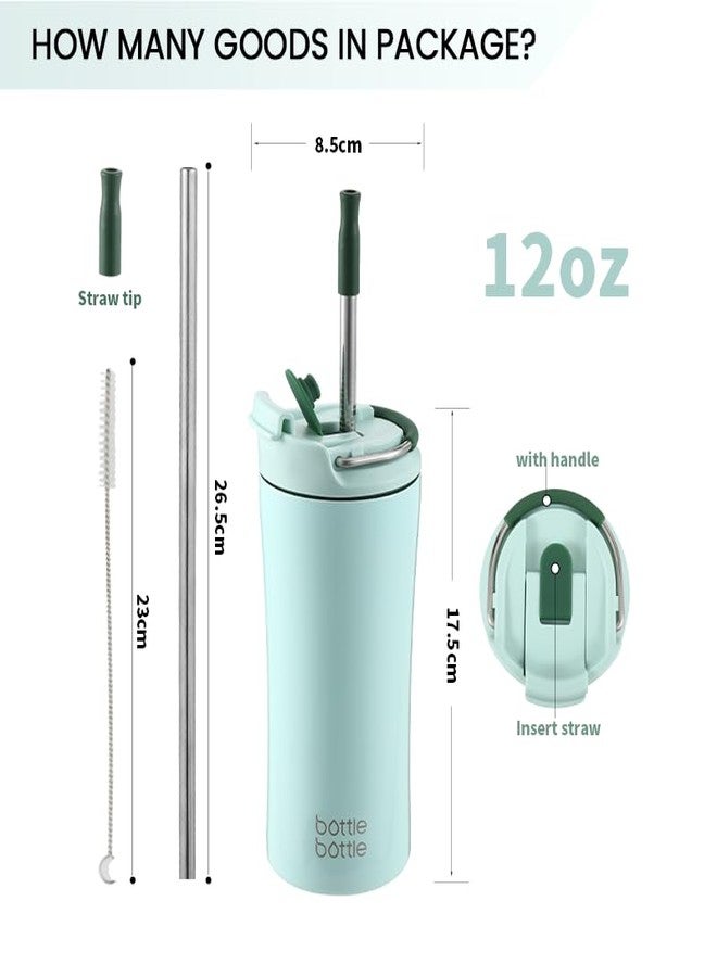 bottle bottle bottlebottle BOTTLE BOTTLE Insulated Coffee Tumblers with Dual-use Lid and Straw Double Walled Iced Travel Coffee Mug for Woman and Man 12oz Stainless Steel Tumbler with Handle（green） - Image 3