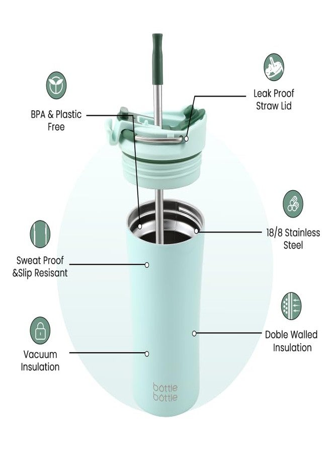 bottle bottle bottlebottle BOTTLE BOTTLE Insulated Coffee Tumblers with Dual-use Lid and Straw Double Walled Iced Travel Coffee Mug for Woman and Man 12oz Stainless Steel Tumbler with Handle（green） - Image 4
