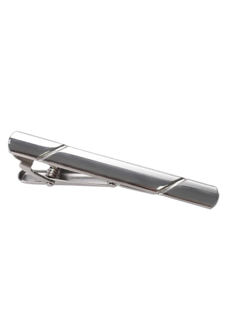 TOVELE5 Classic Stainless Steel Tie Bar – Mirror Polished Stripes, Silver Color, Business & Wedding Tie Clip - Image 1