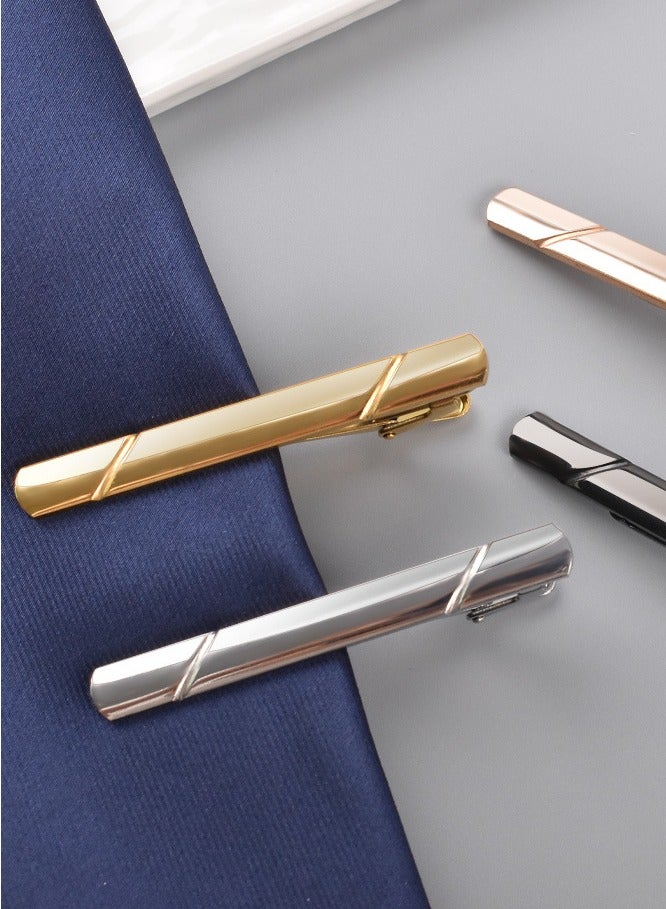TOVELE5 Classic Stainless Steel Tie Bar – Mirror Polished Stripes, Silver Color, Business & Wedding Tie Clip - Image 2