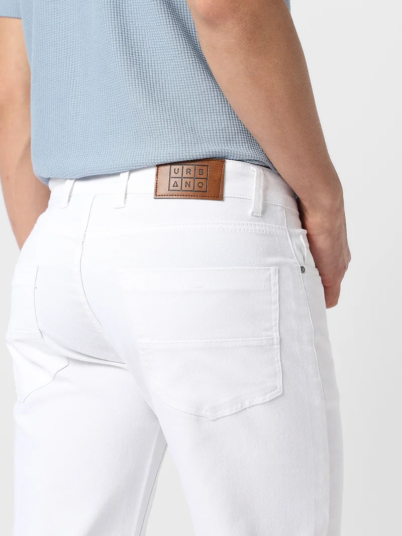 Urbano Fashion  Urbano Fashion Men's White Regular Fit Washed Jeans Stretchable for Men | Best Price UAE