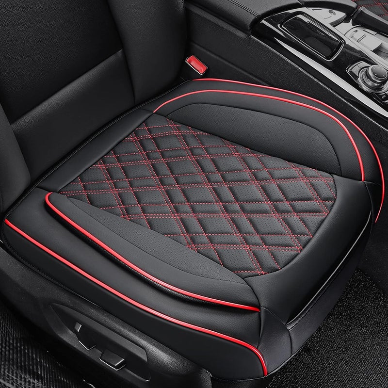EifBrisa Car Seat Cover Front PU Leather Seat Covers, 2Pcs Universal Bottom Seat Covers for Cars, Red Grid - Image 1