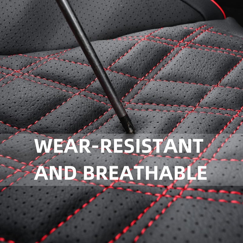 EifBrisa Car Seat Cover Front PU Leather Seat Covers, 2Pcs Universal Bottom Seat Covers for Cars, Red Grid - Image 4