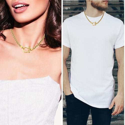COOLSTEELANDBEYOND Mens Women Steel Gold Color Foxtail Wheat Chain Necklace, Screw Anchor Shackle Nautical Sailor Clasp - Image 3