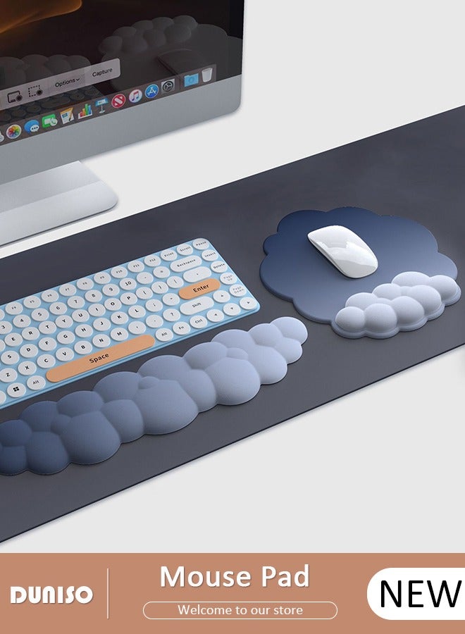 DUNISO Cloud Mouse Pad with Wrist Rest and Keyboard Wrist Rest, Superfine Fiber Soft Memory Foam Wrist Rest for Computer Keyboard with Non-Slip Base for Pain Relief, Ergonomic Mouse pad for Gaming,Office,Home