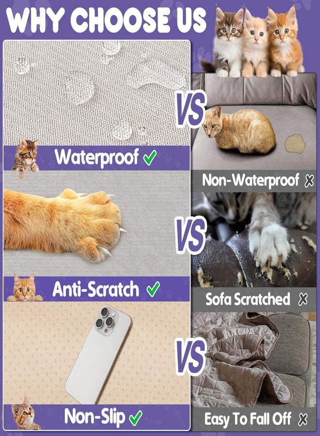 Loiion Sofa Protection Cat, Sofa Cover 2 Seater Couch Protection Cat, Non-Slip Couch Throw, Sofa Cover Waterproof, Protective Cover Sofa for Pets, Children, Cats, Dogs, Beige, 300 x 180 cm - Image 5