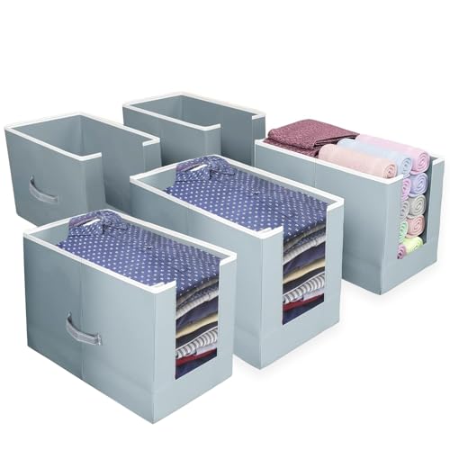 LAXIS® 5 Pcs Non-Woven Shirt Stacker, Organizer for Wardrobe, Clothes Organizer, Grey Color & Foldable, Closet & Wardrobe Organizer, Dress Collapsible, Foldable Cupboard Storage Box Size 40x20x25Cm - Image 1
