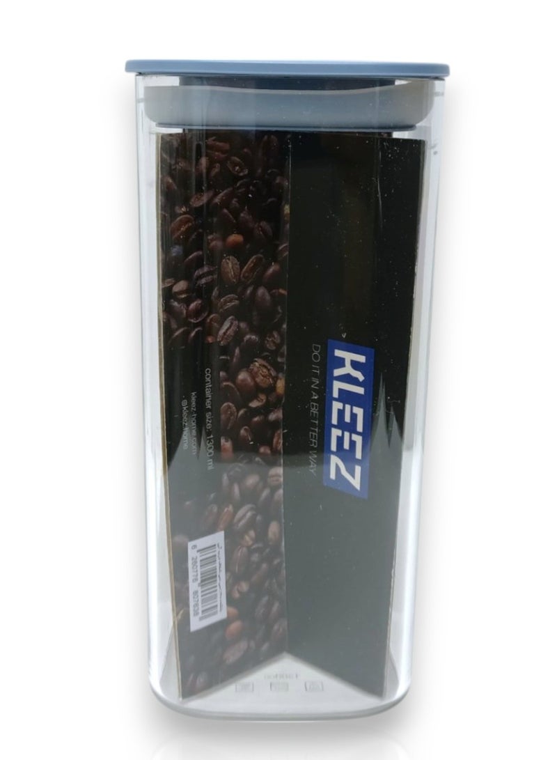 kleez Airtight Food Storage Container Set – 1300cc & 500cc – BPA-Free, Transparent Jars with	Muted blue Lids – Perfect for Storing Coffee, Beans, Pasta, and More – Durable, Stackable, and Ideal for Kitchen & Pantry Organization.  - Image 2