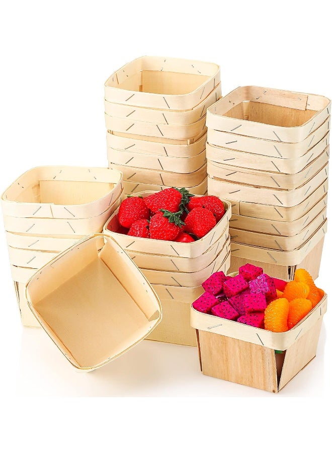 Unittype Unittype 30 Pcs One Pint Wooden Gift Baskets Berry Basket Bulk Square Vented Boxes 4 Inch Small Baskets Container Picking Food Storage Dry Waxed Deli Paper Sheets for Fruit Food Gifts Arts Crafts  - Image 1