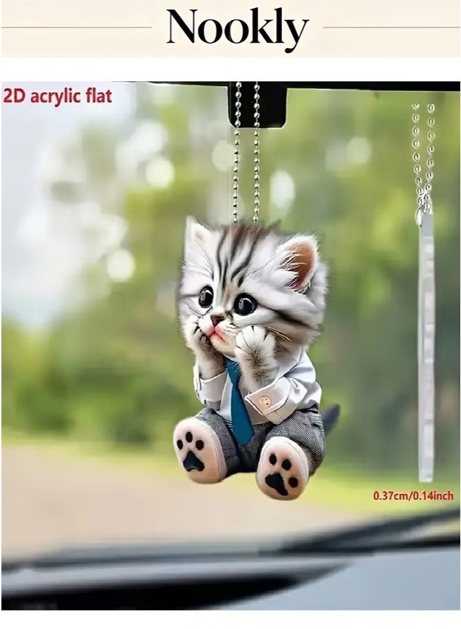 nookly Cute Cat Car Mirror Accessory, Double-Sided Printed Acrylic Charm for Car Keys Bags - Image 1
