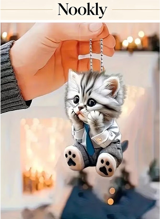 nookly Cute Cat Car Mirror Accessory, Double-Sided Printed Acrylic Charm for Car Keys Bags - Image 2